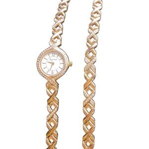 Armitron Womens Quartz Watch Gold Crystal Dress Watch Set Gift for Her